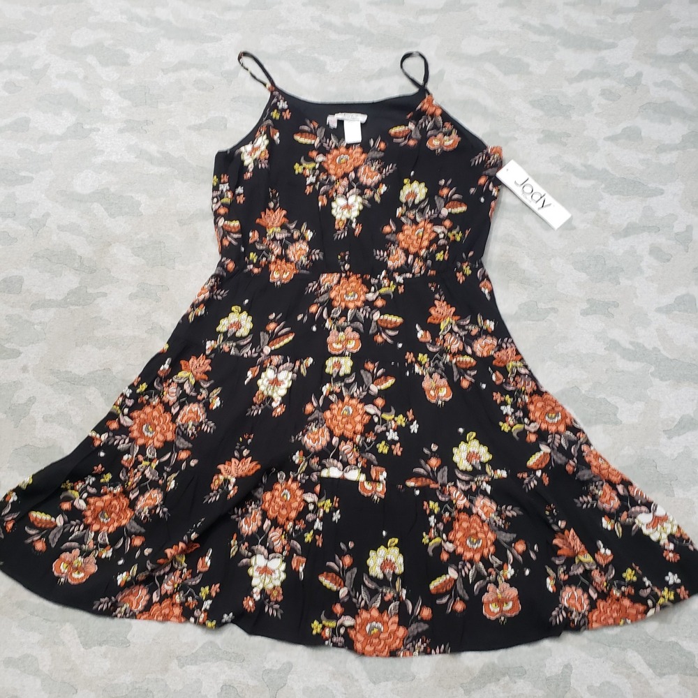 Vintage Jody Mini Dress‎ Womens XL Black Pullover Sleeveless Floral NWT
